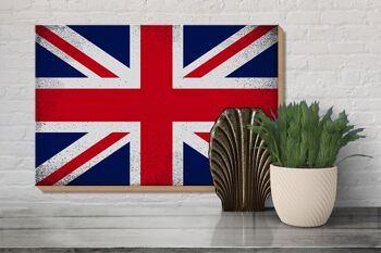 Panneau en bois drapeau Union Jack 30x20cm Royaume-Uni Vintage 3