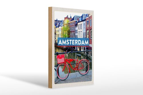 Holzschild Reise 20x30cm Amsterdam Reiseziel Fahrrad