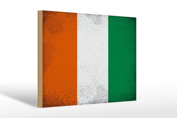 Panneau en bois drapeau Côte d'Ivoire 30x20cm Côte Vintage 1