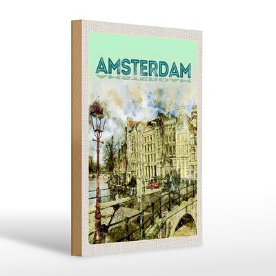 Cartello in legno da viaggio 20x30 cm arte vintage regalo Amsterdam