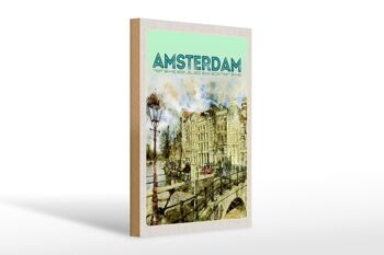 Panneau en bois voyage 20x30cm art vintage Amsterdam cadeau 1