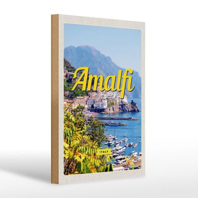 Cartel de madera viaje 20x30cm Amalfi Italia vacaciones vista al mar