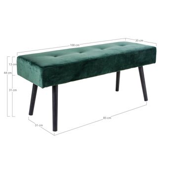 Skiby - Banc en velours vert foncé avec pieds noirs HN1206 5