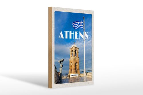 Holzschild Reise 20x30cm Athens Greece Flagge Akropolis