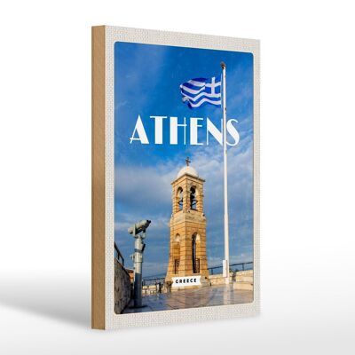 Wooden sign travel 20x30cm Athens Greece flag Acropolis