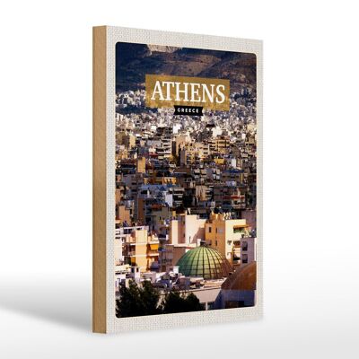 Cartel de madera viaje 20x30cm Atenas Grecia vista de la ciudad