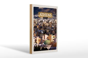 Panneau en bois voyage 20x30cm Athènes Grèce vue sur la ville 1
