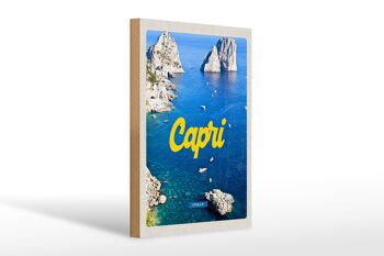 Panneau en bois voyage 20x30cm rétro Capri Italie mer montagnes 1