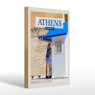 Cartel de madera viaje 20x30cm Atenas Grecia Evzone guard