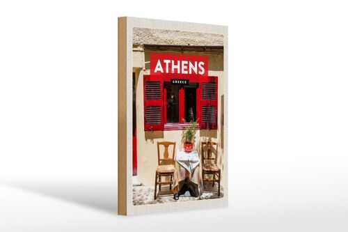 Holzschild Reise 20x30cm Athens Greece Cafe Fensterläden