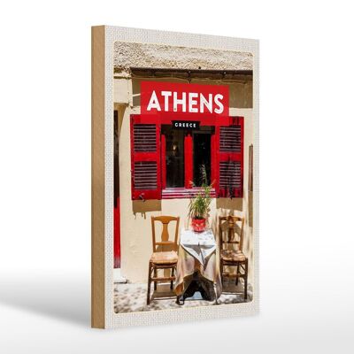 Holzschild Reise 20x30cm Athens Greece Cafe Fensterläden