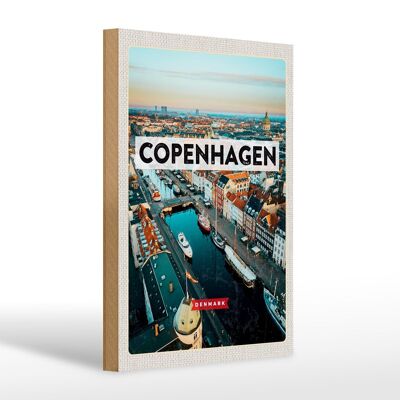 Cartello in legno da viaggio 20x30 cm Copenhagen Danimarca fiume della città vecchia