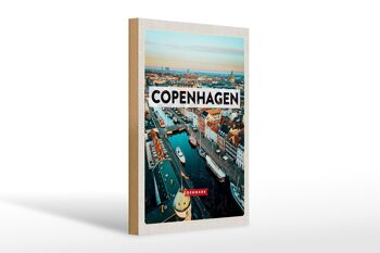 Panneau en bois voyage 20x30cm Copenhague Danemark rivière de la vieille ville 1