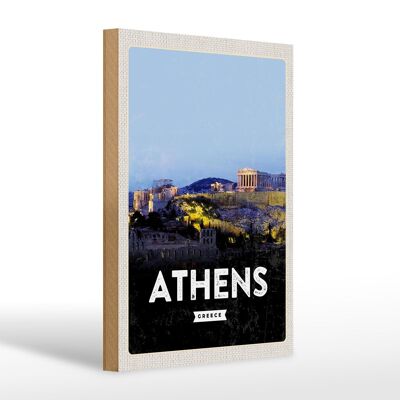 Wooden sign travel 20x30cm Athens Greece overview decoration