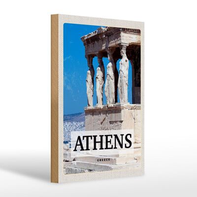 Targa in legno da viaggio 20x30 cm Decorazione regalo retrò Atene Grecia