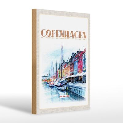 Panneau en bois voyage 20x30cm art Copenhague Danemark bateau