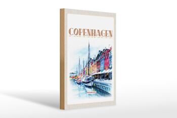 Panneau en bois voyage 20x30cm art Copenhague Danemark bateau 1