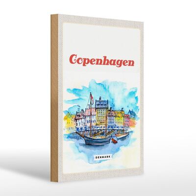 Cartel de madera viaje 20x30cm cuadro Copenhague Dinamarca barco