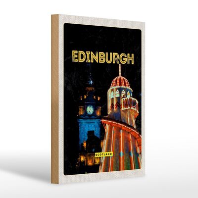 Cartello in legno da viaggio 20x30 cm Luci notturne Edimburgo Scozia