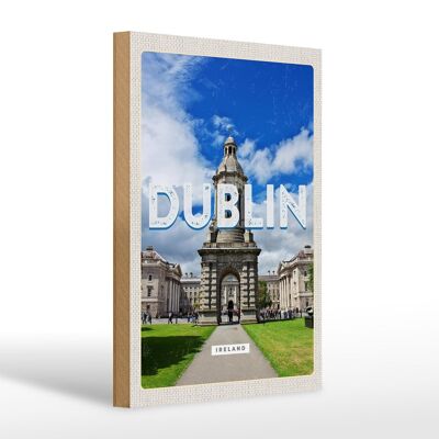 Cartello in legno da viaggio 20x30 cm Retro Dublino Irlanda Città di destinazione del viaggio