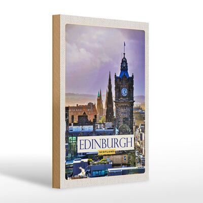 Cartel de madera viaje 20x30cm Edimburgo Escocia torre del reloj