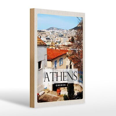 Cartel de madera viaje 20x30cm Atenas Grecia ciudad destino de viaje
