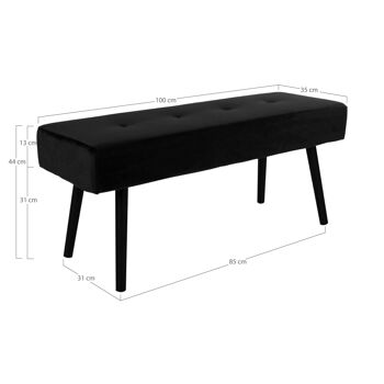 Skiby - Banc en velours noir avec pieds noirs HN1207 4