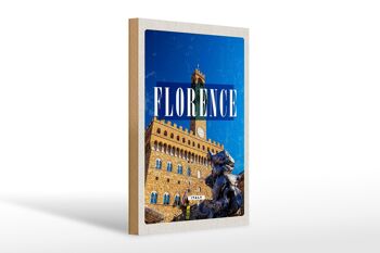 Panneau en bois voyage 20x30cm Florence Italie tour de l'horloge rétro Toscane 1