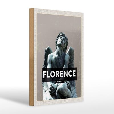 Cartel de madera viaje 20x30cm estatua ángel nostálgico Florencia Italia