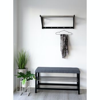 Banc Padova - Banc en gris et noir avec coussin et deux étagères 6