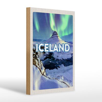 Panneau en bois voyage 20x30cm Islande Iselstaat Northern Lights cadeau