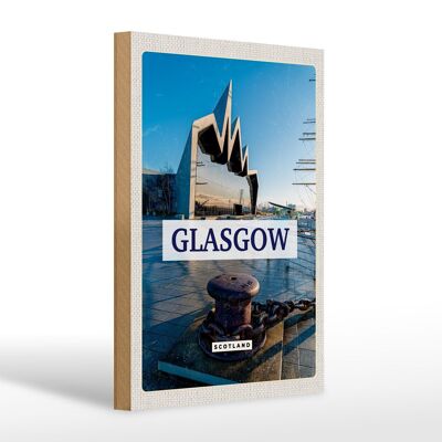 Cartel de madera viaje 20x30cm Glasgow Escocia ciudad portuaria