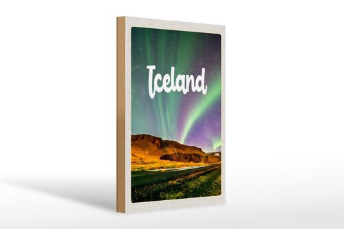 Holzschild Reise 20x30cm Iceland Retro Polarlicht Geschenk