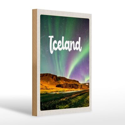 Panneau en bois voyage 20x30cm Islande rétro aurores boréales cadeau