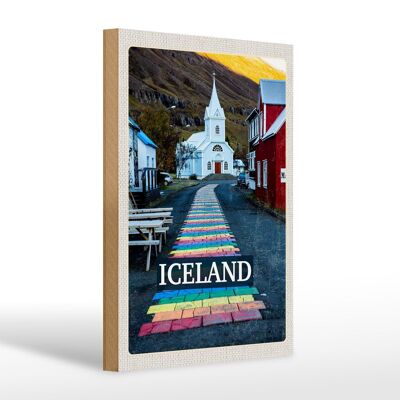 Cartel de madera viaje 20x30cm Islandia Iglesia Iselstaat