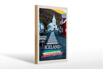 Panneau en bois voyage 20x30cm Islande Iselstaat Church 1