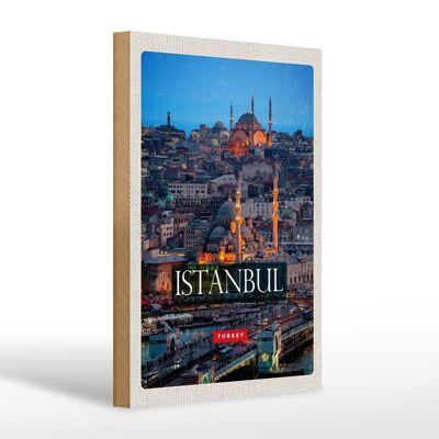 Cartello in legno da viaggio 20x30 cm Istanbul Turchia foto moschea