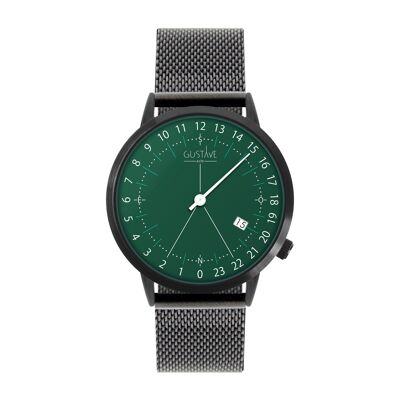 Montre 24H Antoine Verte - Bracelet Milanais Noir