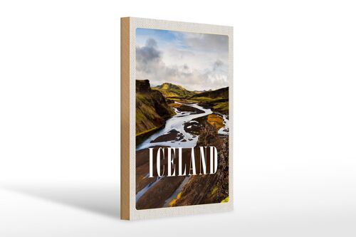 Holzschild Reise 20x30cm Iceland Berge Vulkaninsel Geschenk