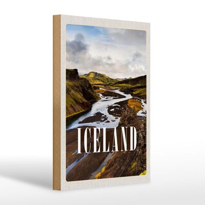 Cartel de madera viaje 20x30cm Islandia montañas isla volcánica regalo