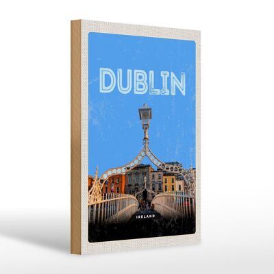 Cartello in legno da viaggio 20x30 cm Retro Dublino Irlanda Destinazione di viaggio
