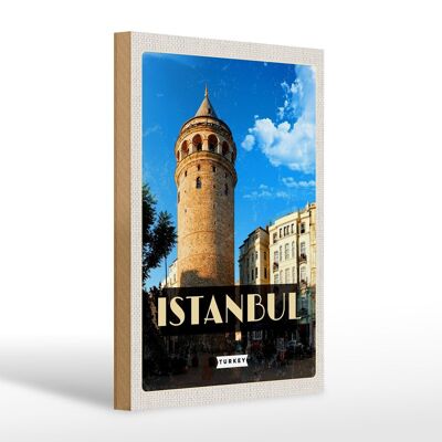 Cartello in legno da viaggio 20x30 cm Retro Istanbul Turchia Torre di Galata