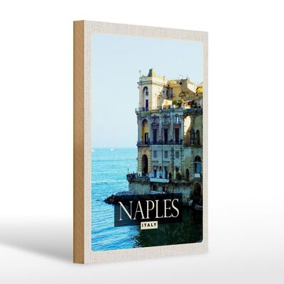 Holzschild Reise 20x30cm Naples Italy Neapel Panorama Meer