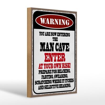 Cartel de madera que dice 20x30 cm advertencia hombre cueva entrar bajo su responsabilidad
