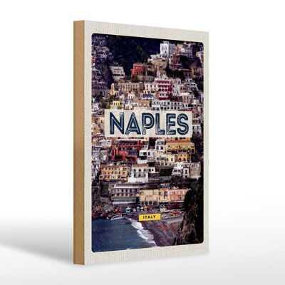 Cartel de madera viaje 20x30cm Nápoles Italia Nápoles guía de la ciudad Mar