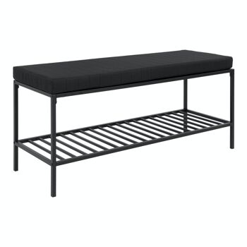 Banc Vita - Banc avec cadre noir et 1 étagère et coussin noirs 1