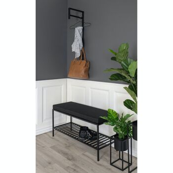 Banc Vita - Banc avec cadre noir et 1 étagère et coussin noirs 2