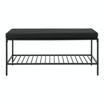 Banc Vita - Banc avec cadre noir et 1 étagère et coussin noirs 3