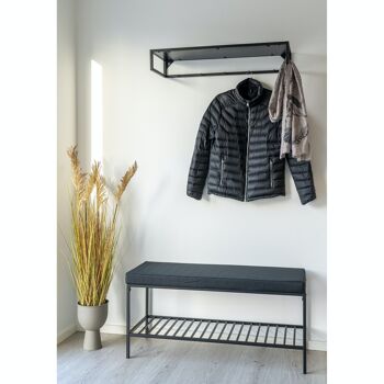 Banc Vita - Banc avec cadre noir et 1 étagère et coussin noirs 6