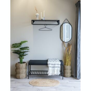 Banc Vita - Banc avec cadre noir et 1 étagère et coussin noirs 7